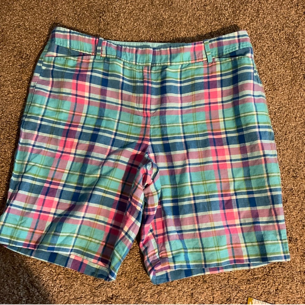 Talbots Plaid Linen Blend Perfect Shorts 14 P